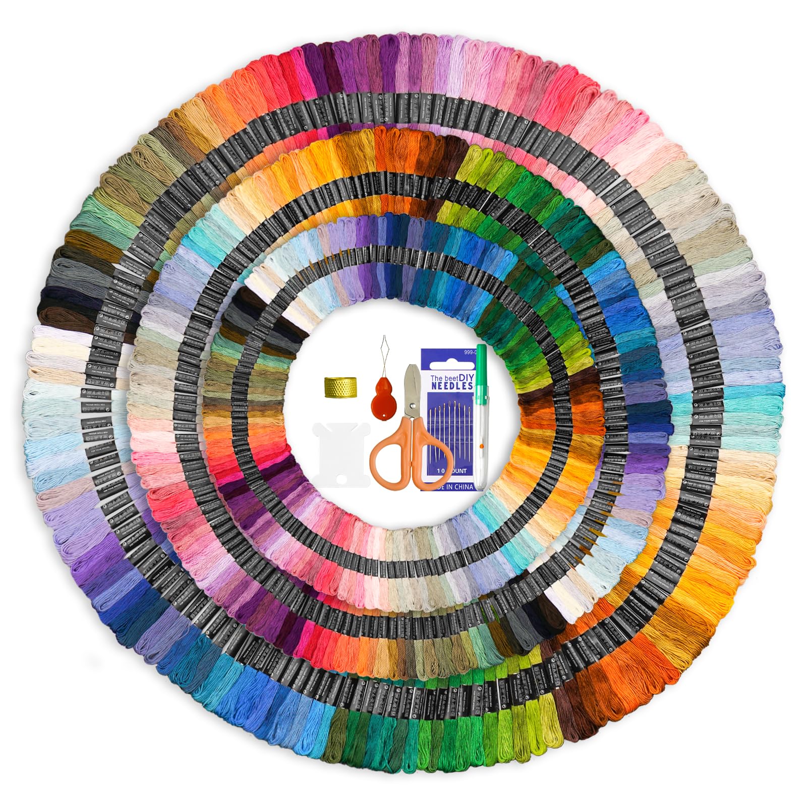 benlidoner Embroidery Threads Kit 200 Skeins Cross Stitch Threads Friendship Bracelets Floss 200 Colored Embroidery Floss with Needles Floss Bobbins for Adults Beginners