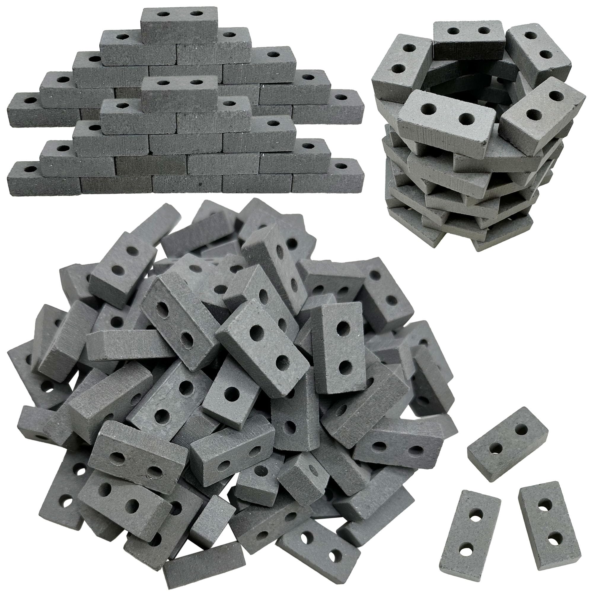 Woohome 100 PCS Mini Bricks - Tiny Bricks for Landscaping, Miniature Crafts & Dollhouse Accessories (2 Holes, Grey)