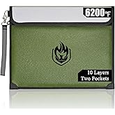 2 Pockets Fireproof Document Bag 6200°F, 10 Layers Waterproof Fireproof Money Bag for Cash with Reflective Strip, Heat Insulated Waterproof Document Holder Pouch, Fire Safe Storage (Green)