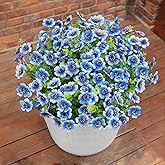 BCBLF Faux Flowers for Outdoor Planters, Artificial Flowers for Outdoors, 12 Bundles Outdoor Flowers Uv Resistant, Blue, UV Resistant Fake Plant