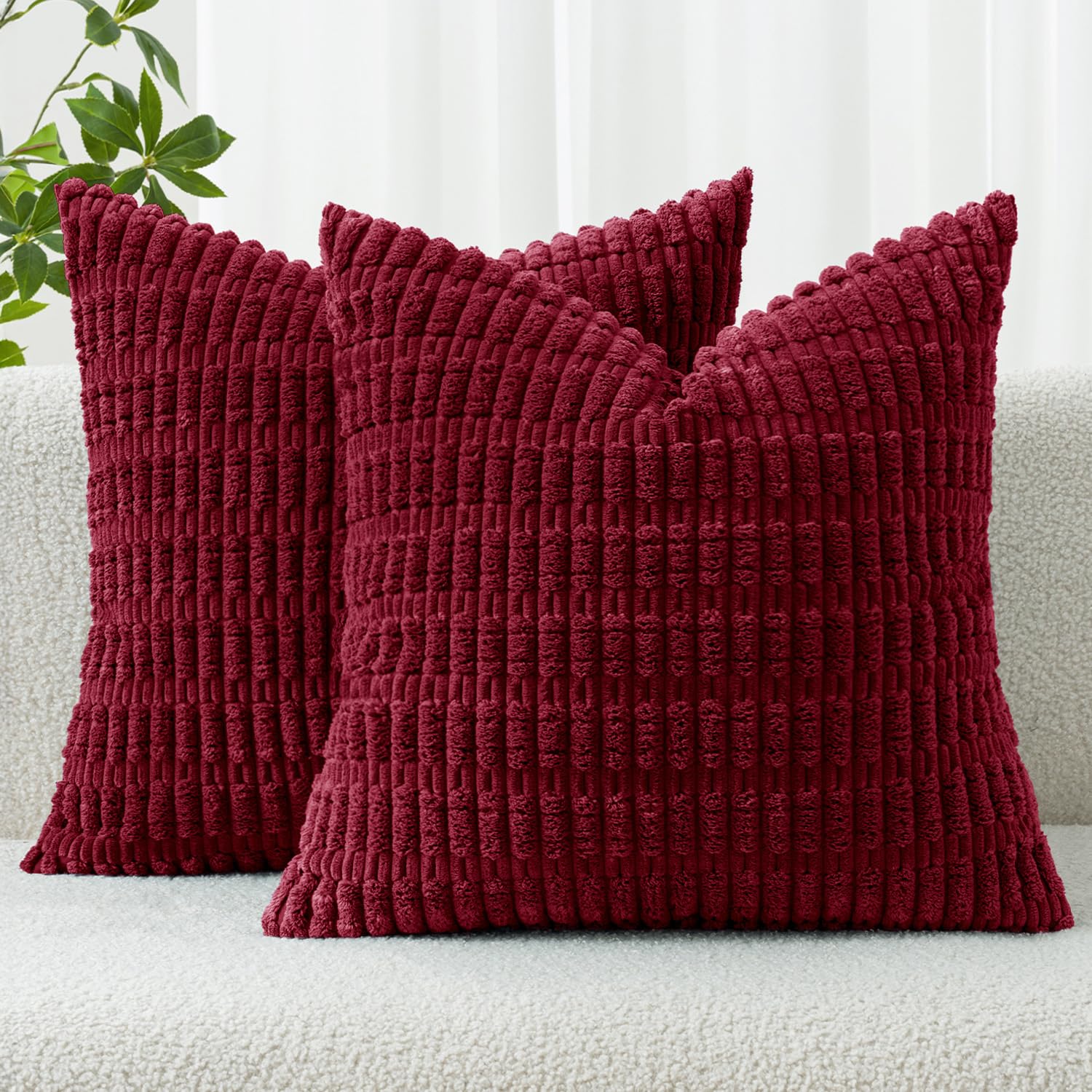 MIULEE Pack of 2 Cushion Covers 45x45 cm Corduroy Burgundy Red Square Decorative Throw Pillow Covers 18x18 Inch Boho for Living Room Sofa Bedroom — image 1
