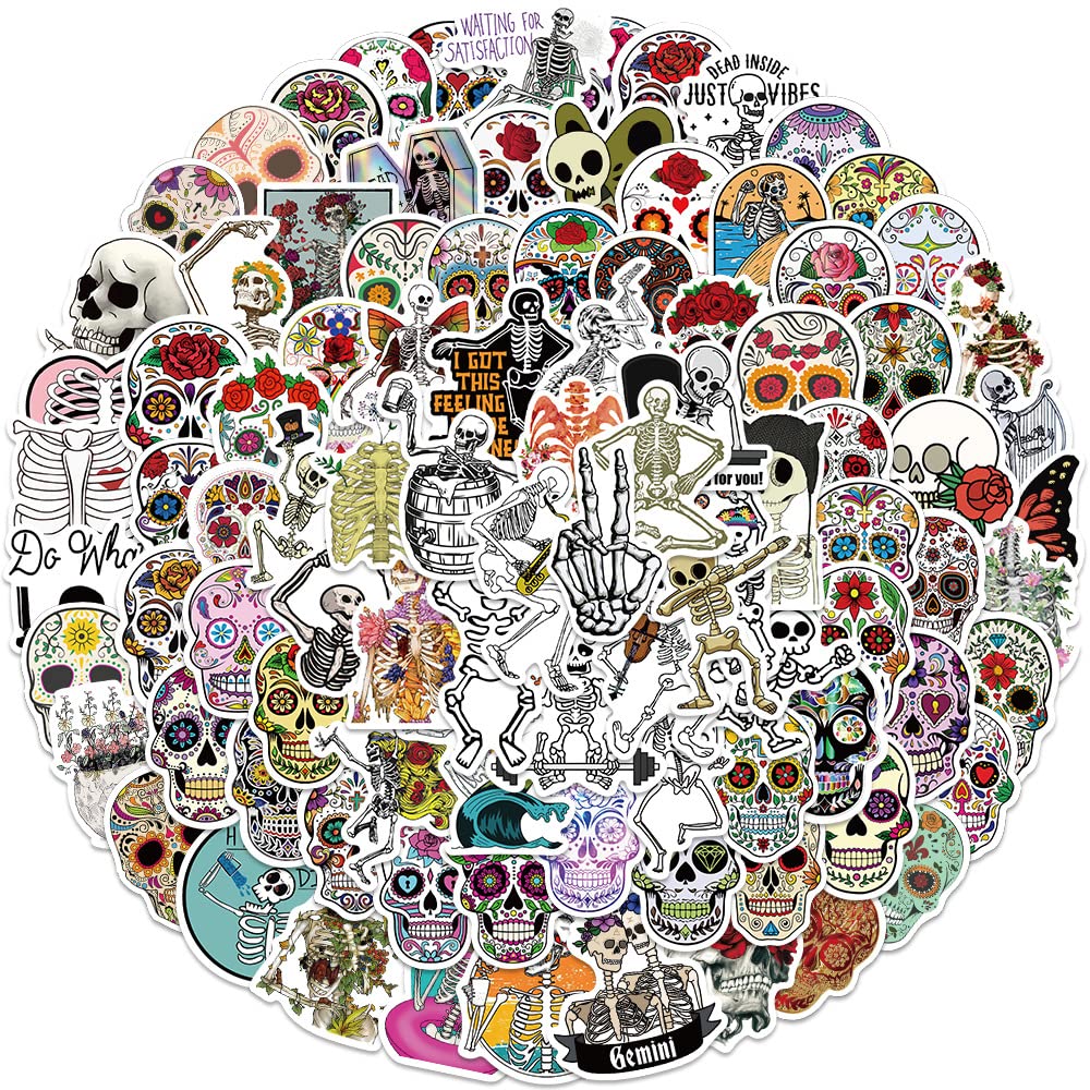 100 Pcs Color Skull Stickers Decorations Sticker Pack for Laptop Skateboard Luggage Guitar DIY Decal for Teens Adults — image 1