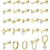 Jstyle 25 Pcs Hypoallergenic Earrings for Sensitive Ears Surgical Stainless Steel Earrings for Women Dainty Flat Back Earring Studs Hoop Cartilage Earring for Multiple Piercing-Single