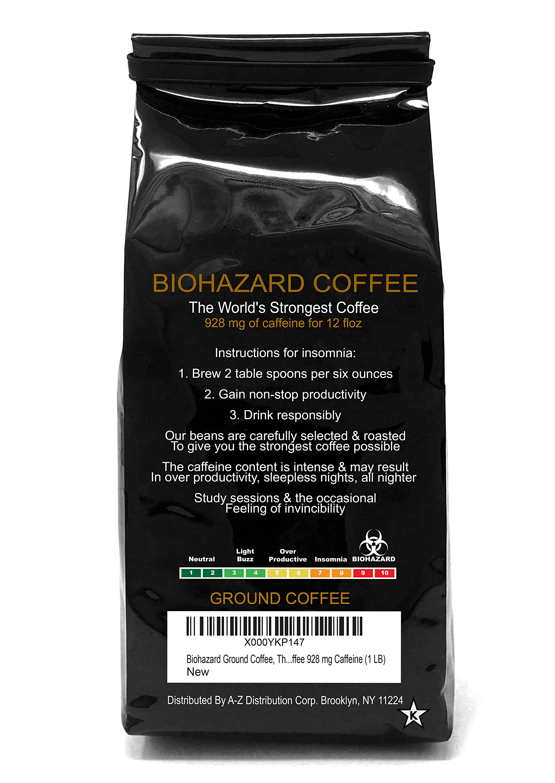 Biohazard Ground Coffee, The World's Strongest Coffee 928 mg Caffeine