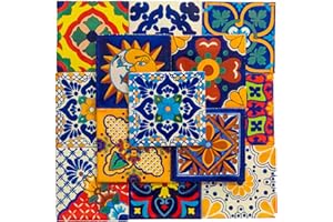 FIESTA BRANDS Mexican Talavera Tile Spanish Mediterranean Art Colorful 4"x4" Ceramic Hand Painted Mosaic for Bathroom, Wall, Mirror, Kitchen Rustic Decor Pottery (20, Multi1)