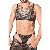 Panegy Men's Bikini Crossdressing Lingerie Set See-through Lace Bra Underwear Set 2 Piece
