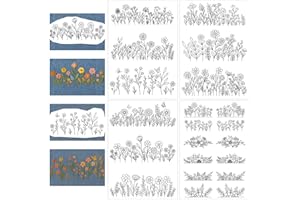 Lanpul 4 Sheets Stick and Stitch Embroidery Patterns, Water Soluble Transfer with 21 Pre-Printed Flowers for Shirts Jeans Hat