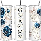 Christmas Gifts for Grammy Grandmother: Birthday Mother's Day Gift from grandson granddaughter - Stainless Steel Insulated Tumbler Coffee Travel Mug, Reusable Cup With Straw Leakproof Flip Present
