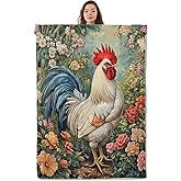UNDAHIS Rooster & Floral Blanket, Soft Warm Cozy Throw Gifts for Adults Kids Women, Lightweight Comfy Fuzzy Flannel Blankets for Couch, Travel, Car, Home Decor 60×50 Inch