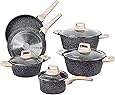 Carote Nonstick Kitchen Cookware Set,10 Pcs Pots and Pans Set Nonstick Cookware Sets, Essetial Woody,Black (10-Pcs Cookware Set)