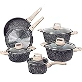 Carote Nonstick Kitchen Cookware Set,10 Pcs Pots and Pans Set Nonstick Cookware Sets, Essetial Woody,Black (10-Pcs Cookware S