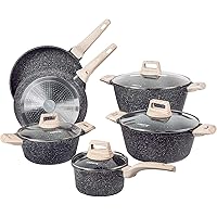 Carote Nonstick Kitchen Cookware Set,10 Pcs Pots and Pans Set Nonstick Cookware Sets, Essetial Woody,Black (10-Pcs…