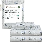 RUVANTI 100% Organic Cotton Sheets Queen Size, Percale Weave, GOTS Certified, 4-Piece Set, Deep Pocket 15", Crisp & Breathable, Soft Durable Bedding, Sábanas Algodón Orgánico – Butter Flight