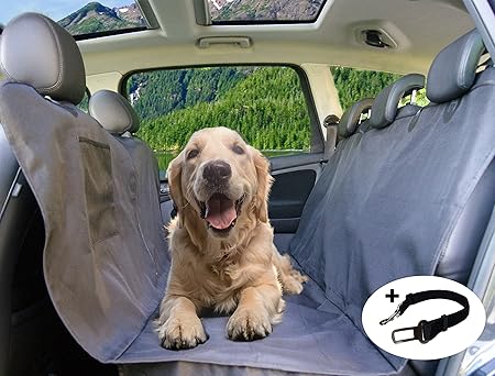 PiCoon Hundedecke Auto/Autoschondecke für Hunde in schwarz, wasserdicht, mit Sicherheitsgurt, für alle Automodelle, 160cm x 1