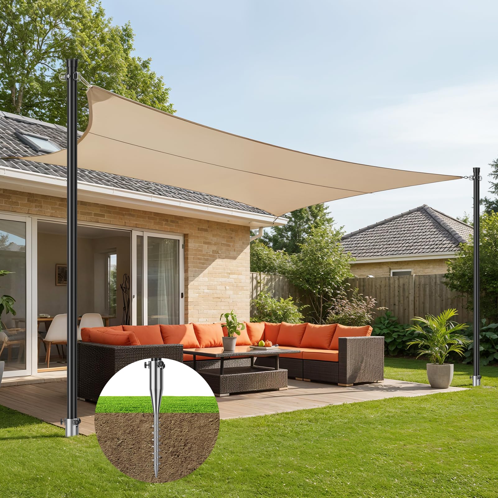 Photo 1 of EMART 2 Pack 10Ft Shade Sail Poles for Sun Shade Outdoor, Sunshade Cloth Poles Kit with D-clamp Heavy Duty Metal Post for String Light, Garden, Yard, Backyard, Ground, Grassland, Terrace, Patio