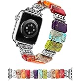 Moolia Natural Stone Bracelet Compatible with Apple Watch Band 41/40/38/42/44/45/46/49mm Women, Handmade Elastic Beaded Western Strap for iWatch Series 11 10 9 8 7 6 5 4 3 2 1 SE(1/2/3) Ultra(1/2/3)