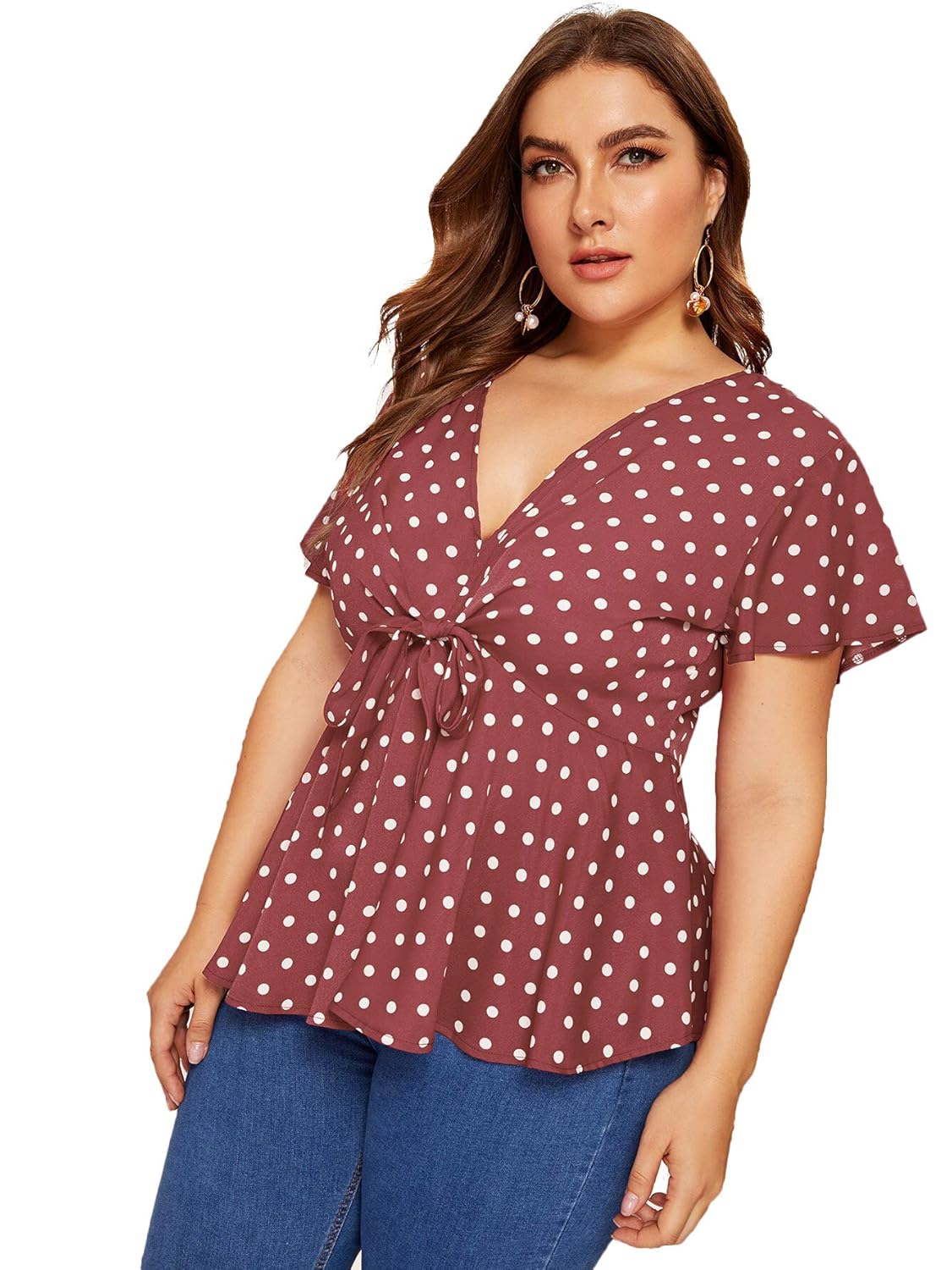 plus size red polka dot blouse