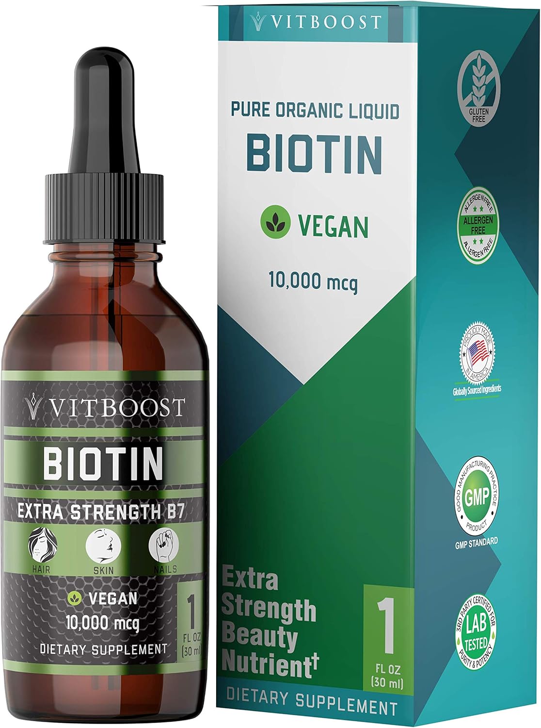 Extra Strength 10,000mcg Biotin Liquid Drops with Organic Berry Flavor | 60 Servings | Vegan Formula Supports Hair Growth, Strong Nails, Healthy Skin | NO Artificial Preservatives: Health & Personal Care