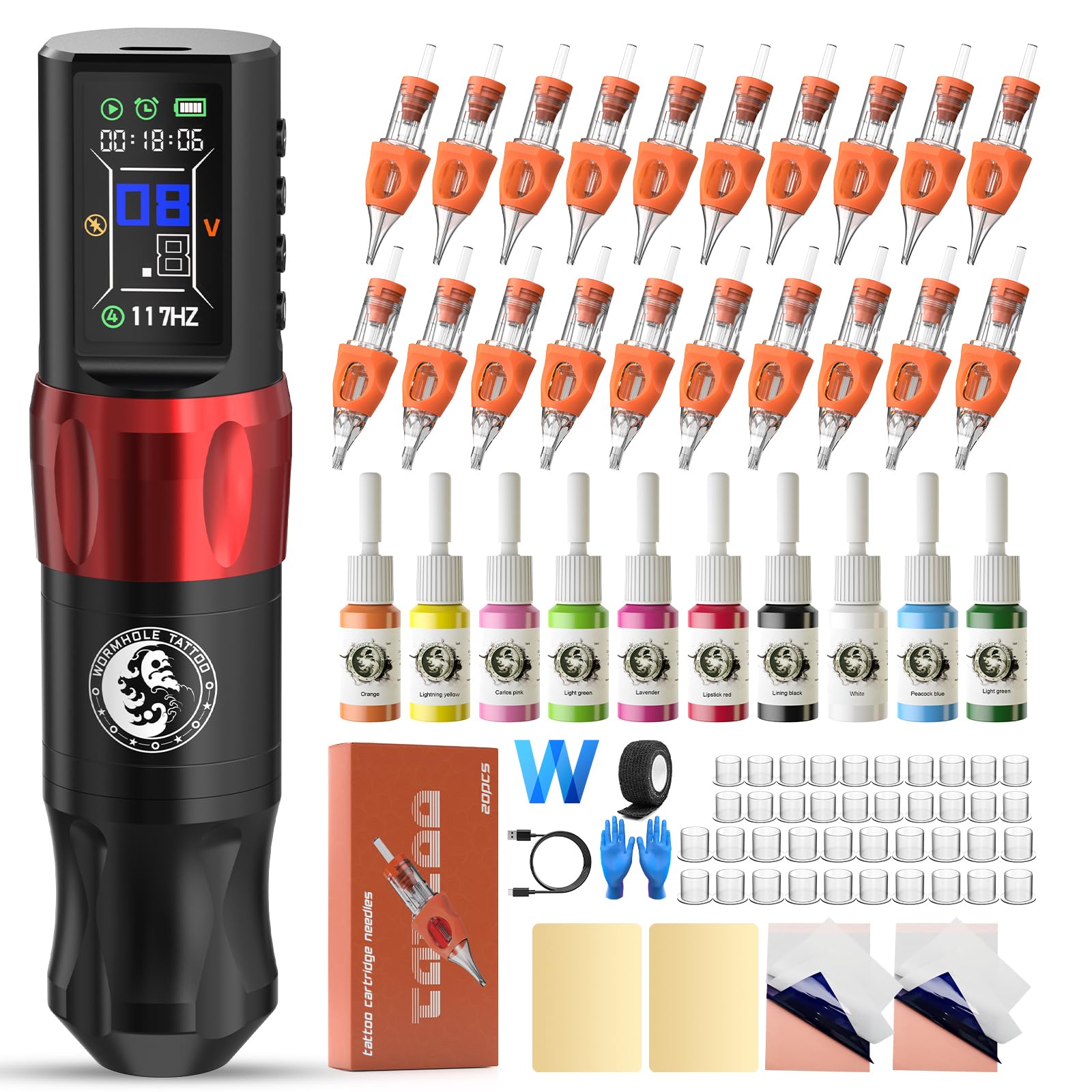 Photo 1 of Wormhole Tattoo Gun Kit Wireless Tattoo Machine Cordless Tattoo Pen Kit Pen-type Tattoo Machine Kit Complete with Tattoo Ink for Professional Artist Beginners WTK283