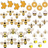 40 Pcs Cute Honeycomb Pendants Bee Charm DIY Bee Dangle Charms Rhinestone Enamel Craft Ornament Alloy Keychain Accessories for Handmade Jewelry Making Necklace Bracelet Earrings Bangle