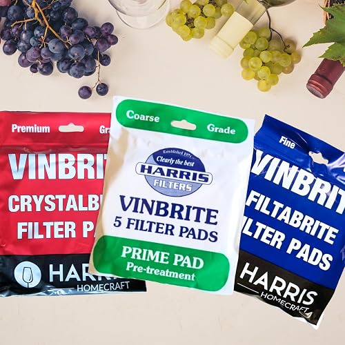 Harris Prime Pre-Filter Pads Lot De 5 Pour Vinbrite MK3 - Tampons Pré-filtrants Grossiers Pour Vin Et Spiritueux