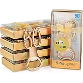 Boao 50 Pcs Birthday Bottle Opener Party Favors Rhinestones Birthday Souvenirs Wedding Anniversary for Guests Beer Opener Party Favors Decoration(Gold,60th Style)