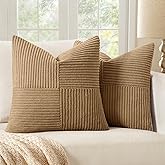 MIULEE Brown Decorative Throw Pillow Covers 18x18 Inch for Couch Bed Sofa Pack of 2 Boho Farmhouse Throw Pillows Soft Cross Corduroy Patchwork Textured Cushion Cases