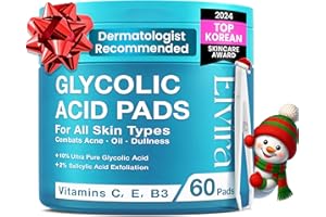 Elvira Glycolic Acid Exfoliating Facial Pads With 10% Glycolic Acid, 2% Salicylic Acid & Niacinamide - 60 Toner Pads, Daily Peel Treatment for Acne Prone Sensitive Skin