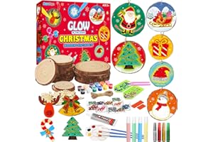 AUROTOPS Christmas Crafts for Kids, Christmas Wooden Painting Kit Glow in the Dark Christmas Ornaments, Wood Slice Arts & Crafts Activities Kits Christmas Gifts Bulk Party Favors for Kids 5 6 7 8 9 10 11 12