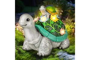 LESES Garden Statues, Turtle Solar Statue Garden Decor Clearance, Cute Turtle Figurines with Baby & 7 LED Solar Lights Lawn Decorations for Patio Yard Gifts for Mom Grandma Housewarming