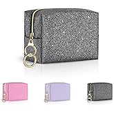 Playexen Mini Makeup Bag, Small Glitter Cosmetic Bag for Purse with Ring Buckle, Portable XS Travel Makeup Pouch for Girls Women Daily Use (Black)
