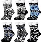 Cotwinter 6 Pairs Slipper Socks for Men Bulk Fuzzy Socks with Grippers Winter Gift for Men Dad, Husband, Grandpa Winter Party(6 Pairs,Classic Style)
