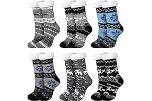 Cotwinter 6 Pairs Slipper Socks for Men Christmas Men Fuzzy Slipper Socks Xmas Gift for Dad, Husband, Grandpa Winter Party Gift Idea (Classic Style)