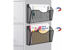 LQPAFZ Magnetic File Holder 2 Pockets File Folder Organizer, Office Hanging Magazine Rack for Refrigerator, White Board, No Drilling Paper Document Holder Mail Organizer for File Cabinets