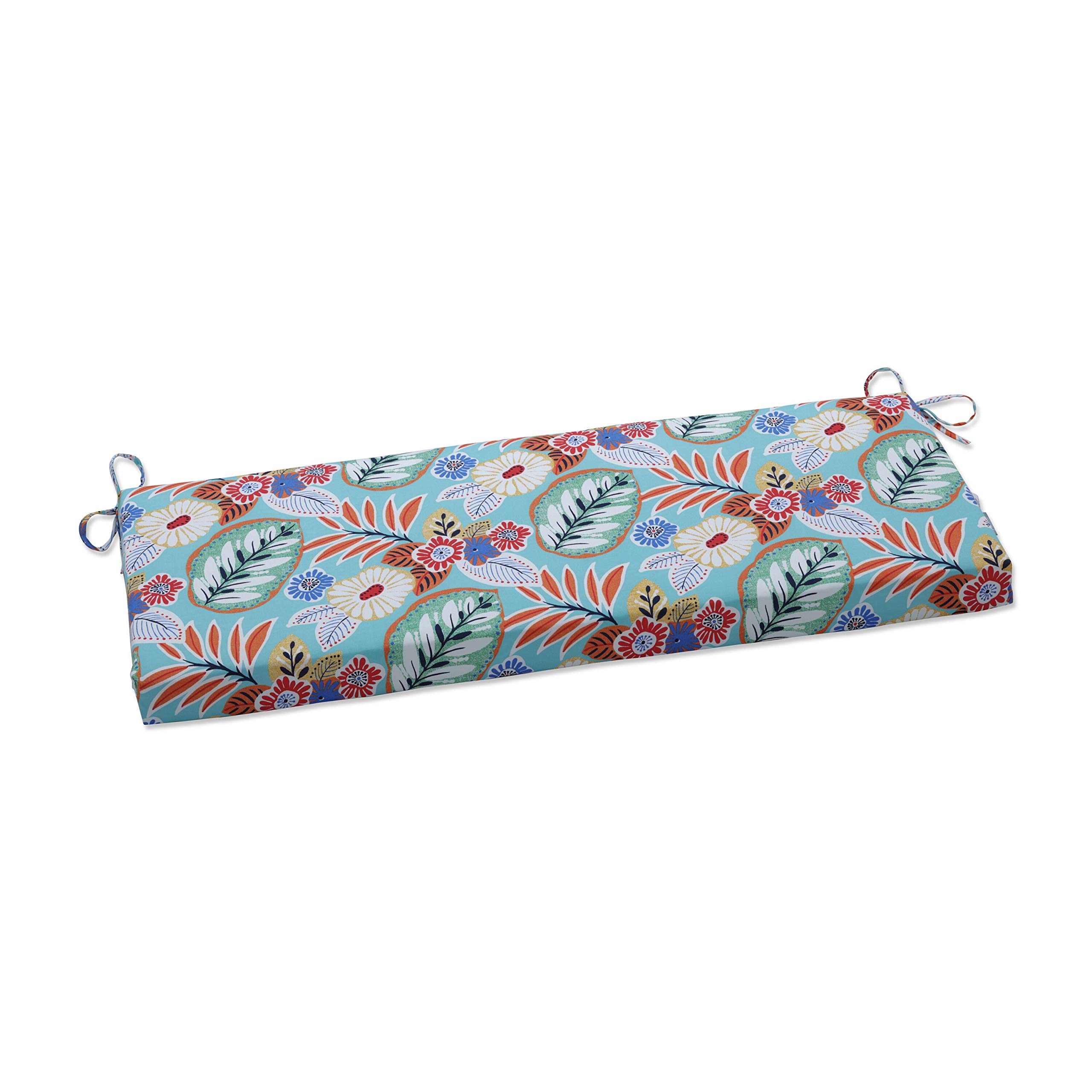 Pillow Perfect Bright Floral Indoor/Outdoor Sofa Setee Bench Swing Cushion with Ties Weather, and Fade Resistant, 18″ x 45″, Blue/Orange Marlow