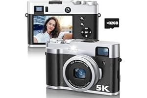 TOAUITE 5K Digital Camera for Photography and Video Autofocus 48MP Vlogging Selfie Camera Anti-Shake with Flash Viewfinder Dial, 16X Digital Zoom Compact Video Camera for Travel with 32GB Card, 2 Batteries