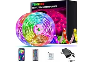 Tenmiro 65.6ft Led Strip Lights, Ultra Long RGB Color Changing LED Light Strips Kit with 44 Keys Ir Remote Led Lights for Bedroom, Kitchen, Home Decoration