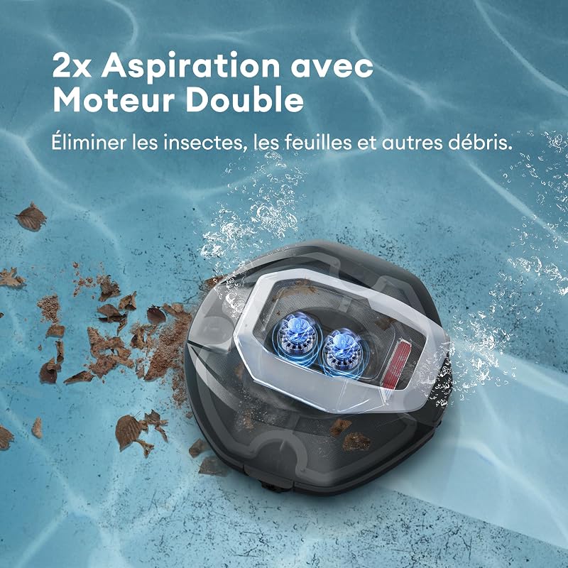 Pooleco 10 Robot Piscine sans Fil, Autonomie 90 Min, Capacité 2,5 L, Double Moteur, Convient aux Piscines Hors Sol et Enterrées Jusqu’à 80㎡