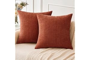 MIULEE Pack of 2 Couch Throw Pillow Covers 18x18 Inch Fall Soft Burnt Orange Chenille Pillow Covers for Sofa Living Room Solid Dyed Pillow Cases