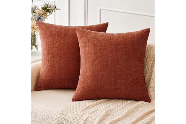 MIULEE Pack of 2 Fall Chenille Throw Pillow Covers 18x18 Burnt Orange | Soft Pillow Covers for Sofa,Living Room,Couch,Solid D