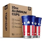 Top Cup Aluminum Party Cups, Americana Cup, 20oz, 20 Count | Made in the USA, Colder, Durable, Reusable, Recycleable, Dishwasher Safe