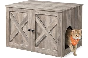 Feandrea Cat Litter Box Enclosure, Litter Box Furniture Hidden, Indoor Cat House, End Table, 27.6 x 19.7 x 19.7 Inches, Heather Greige UPCL022K01