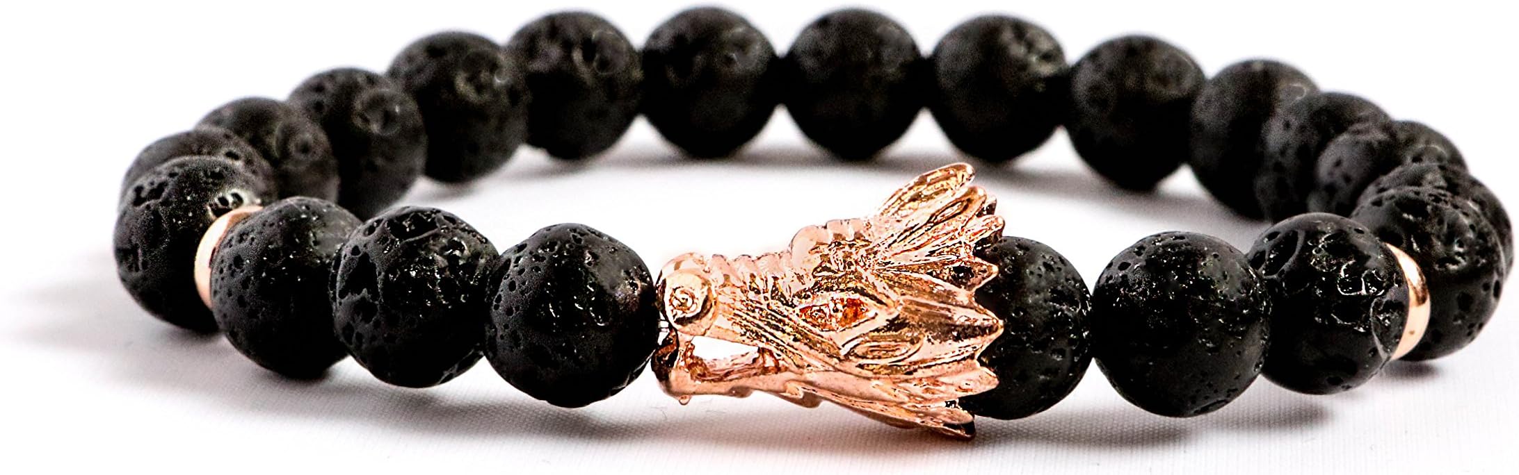 Alex SterlingBrand Volcanic Lava Natural Beads with Dragon head bracelet Men Women Unisex Gift Box
