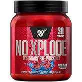 BSN N.O.-XPLODE Pre Workout Powder with Creatine, Blue Raz, 30 Servings | Energy Supplement for Men and Women with Beta-Alanine and Creatine for Pre-Workout Performance and Endurance