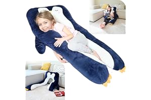 LUNAMIRA Penguin Kids Body Pillow - 47" U-Shape Long Plush Animal Pillow for toddlers, Sleeping, Reading, ADHD & Special Needs Comfort, Anxiety, Washable Cover, Snuggle Fun Cuddle Pillow for Boys & Girls