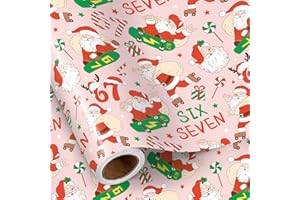RUSPEPA Funny 67 Christmas Wrapping Paper Roll, Mini Roll, Pink Santa Claus Snowboarding & SIX SEVEN Design, Fun Meme Christmas Gift Wrap for Teens Kids Adults, Holiday Party, 17 Inches x 16.4 Feet