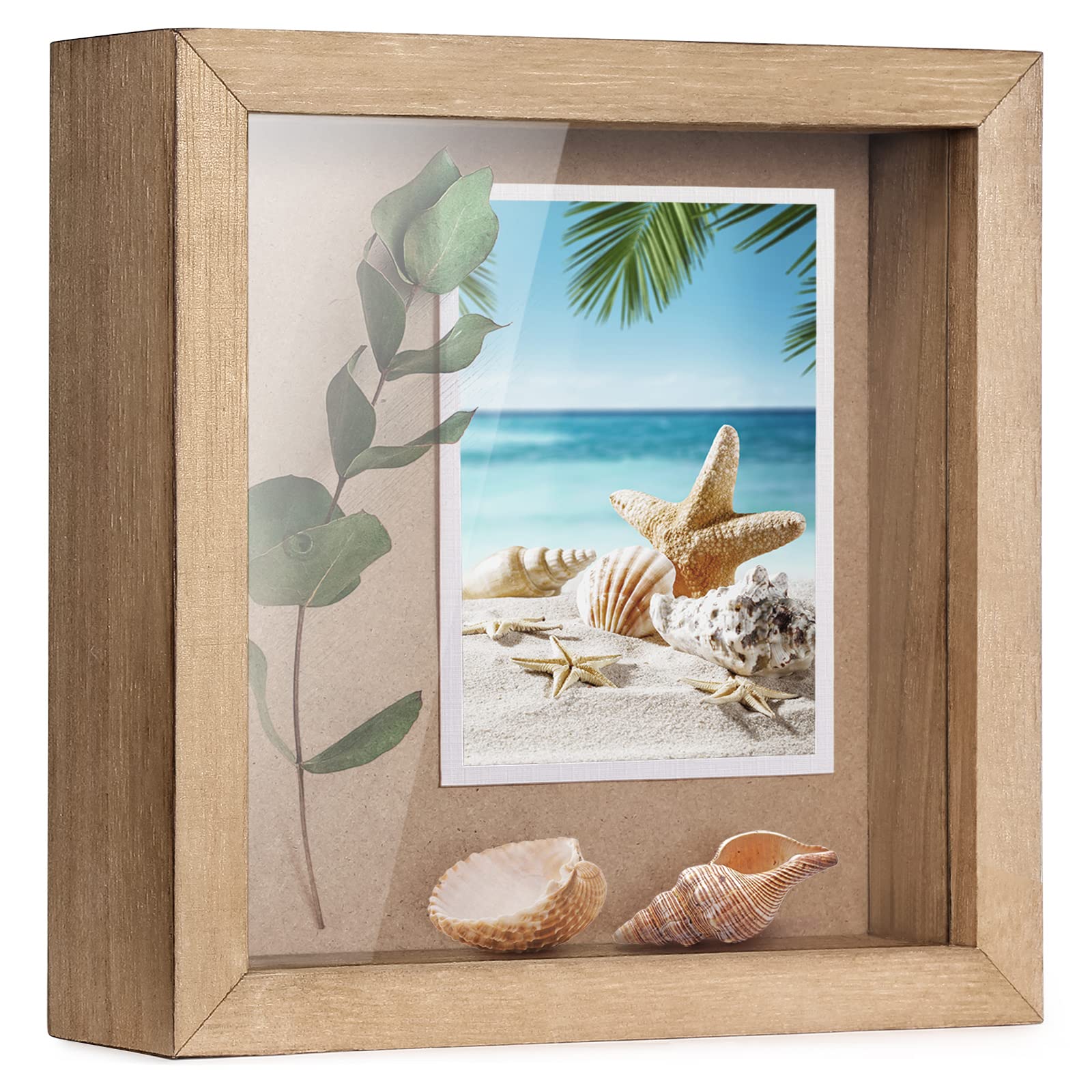 Photo 1 of TJ.MOREE Small Shadow Box Frame 5 x 5 Shadowbox Display Case Wooden Picture Frame with Glass Wedding Memorabilia Medals Photos for Wall and Tabletop - Wood