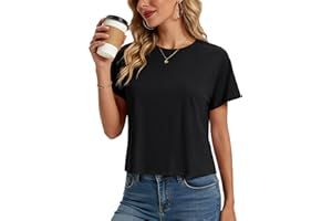 MAGCOMSEN Workout Crop Tops for Women Short Sleeve Cotton Athletic Yoga Tops Loose Casual Cropped T Shirts