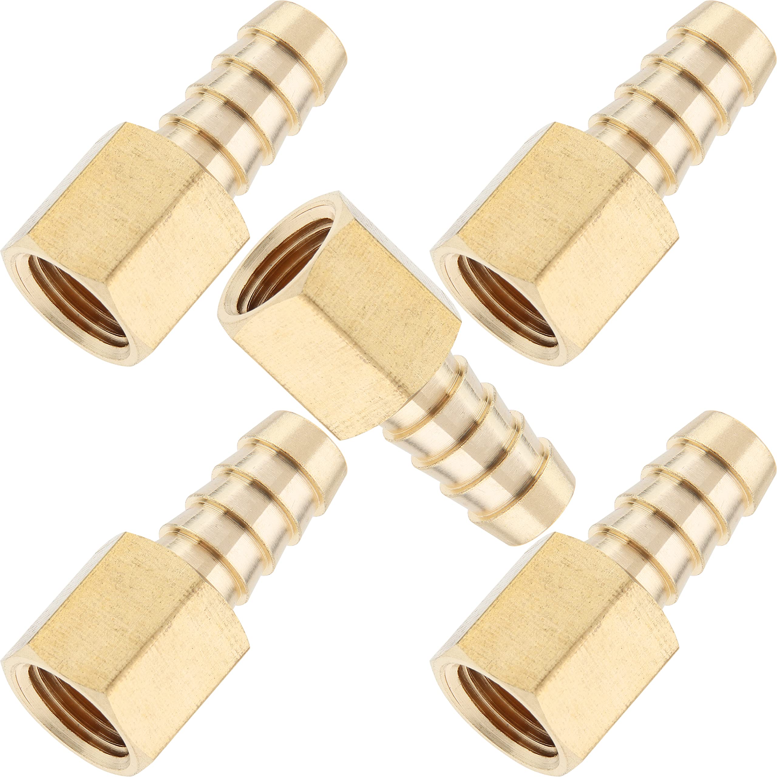LTWFITTING Brass BSP Fitting Coupler/Adapter 1/4-Inch Female BSPP x 10mm Hose Barb(Pack of 5)