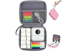 HuiJuKeJi Mini Sticker Printer Case,High-capacity Hard Protective Box for X5/Phomemo M02/T02 Printer,Portable Carrying Case for Thermal Inkless Photo Printer,Instant Camera,Label Marker(Pink)
